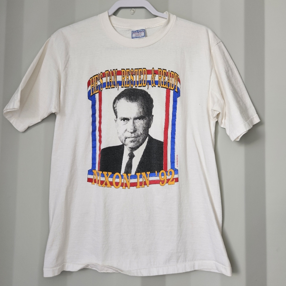 Vintage White Graphic Tee - Nixon In '92 Campaign Style